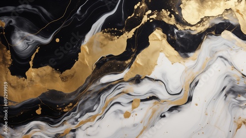 Luxurious abstract black, gold, and white marble textures. Generative AI