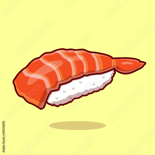 Ebi salmon tuna maguro shake sushi illustrations for banner, logo, sticker, icon, book cover, cover menu with yellow background