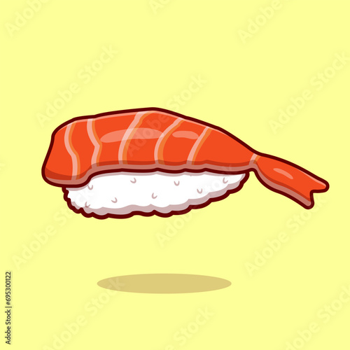 Ebi salmon tuna maguro shake sushi illustrations for banner, logo, sticker, icon, book cover, cover menu with yellow background