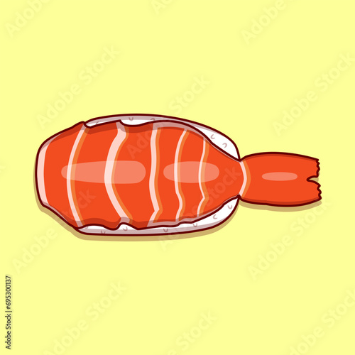 Ebi salmon tuna maguro shake sushi illustrations for banner, logo, sticker, icon, book cover, cover menu with yellow background