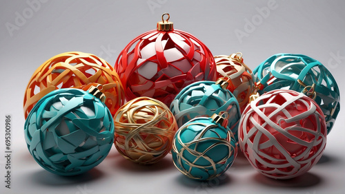 3d render of red and blue and gold christmas balls  photo