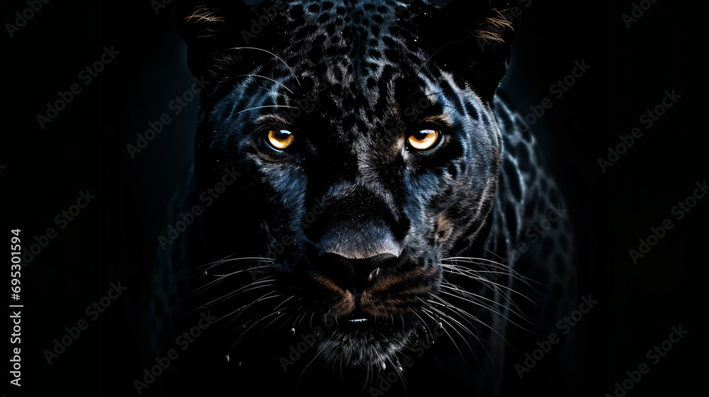 Front view of Panther on black background. Wild animal