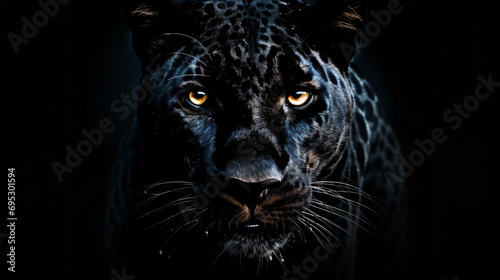 Front view of Panther on black background. Wild animal