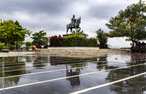 indian warrior maharana pratap statue at day from unique perspective