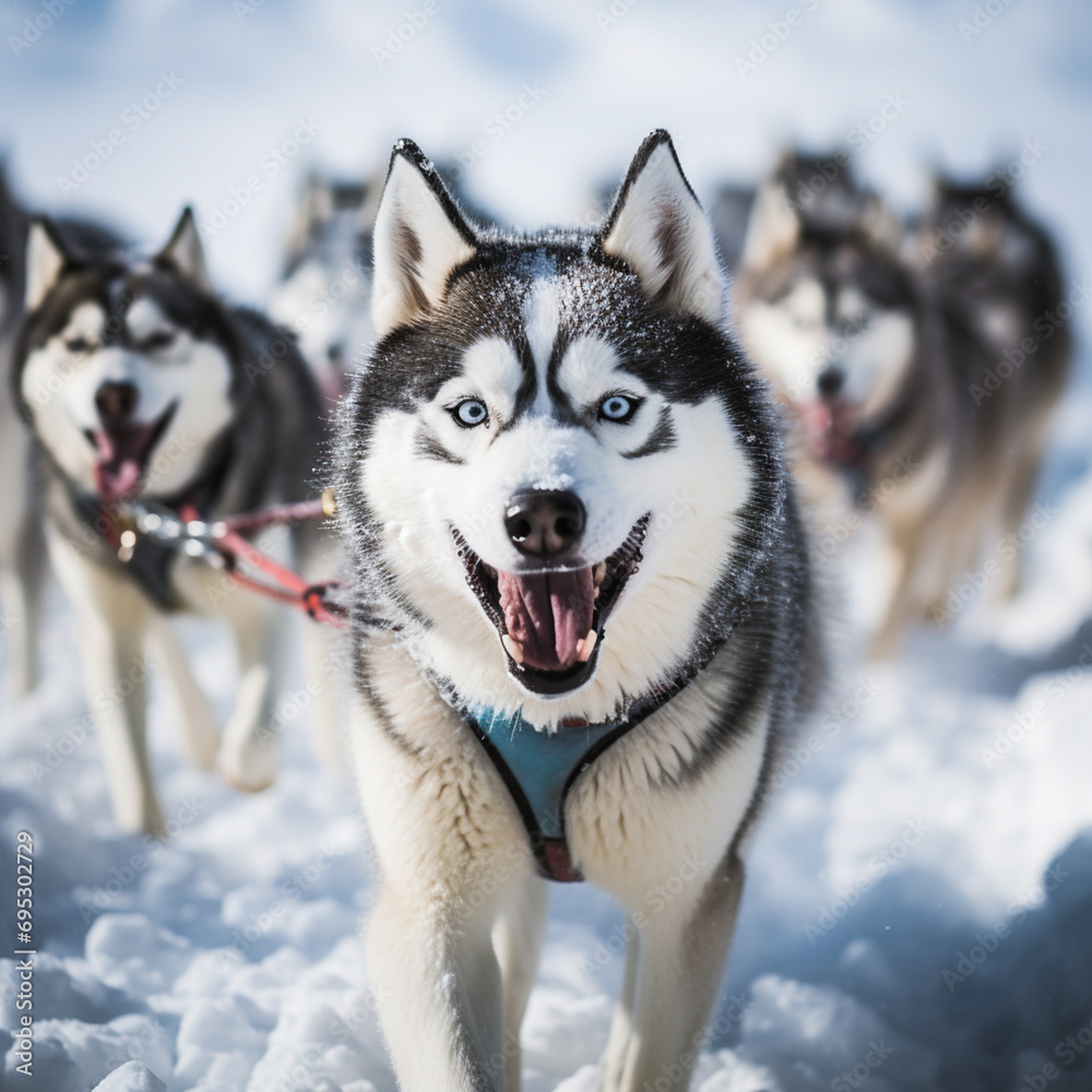 Husky dogs in the snow.