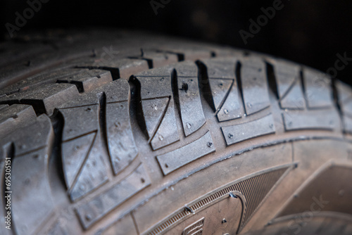 detail view of the tire of a tractor wheel