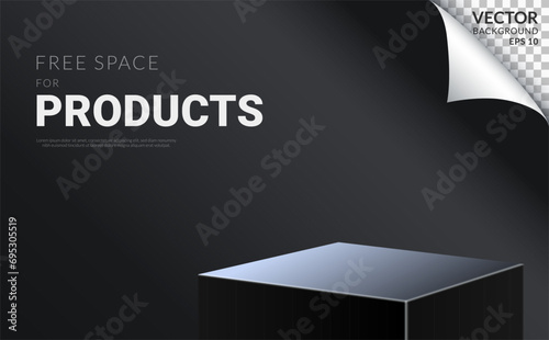 Modern black podium minimal free space for products on black background. Vector Illustration