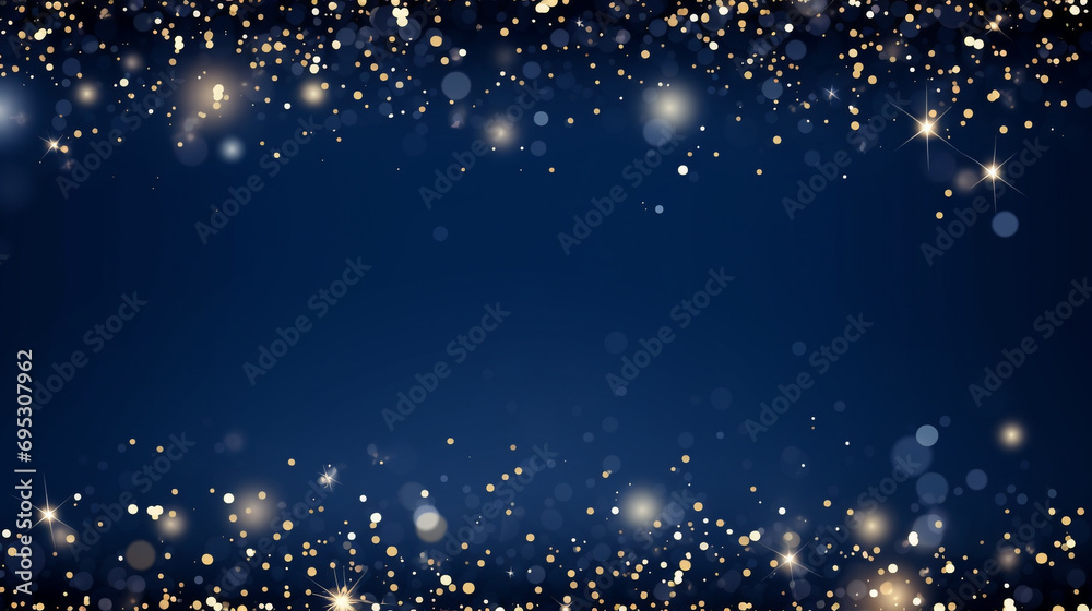 Obraz premium Magic night dark blue frame with sparkling glitter bokeh and light art created with Generative Ai