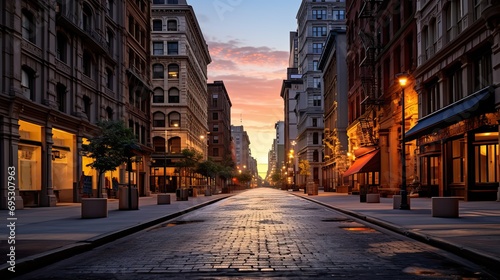 Empty street at sunset time in SoHo district photo
