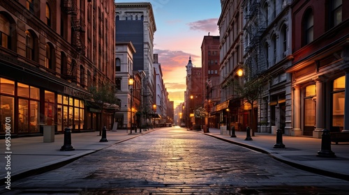 Empty street at sunset time in SoHo district photo