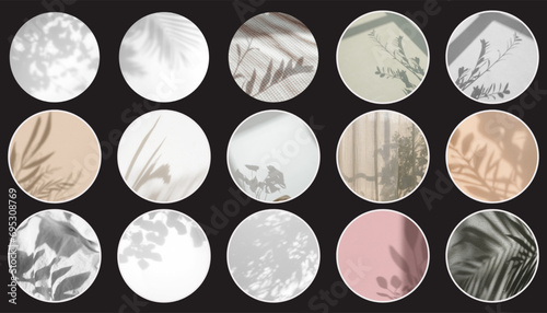 Leaves shadow aesthetics Highlights for Social Media. Abstract icons for social media story.Vector illustration.