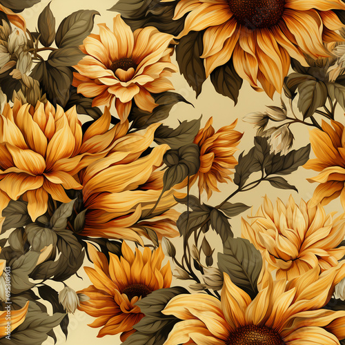 Wild Vintage sunflower blossom seamless patterns