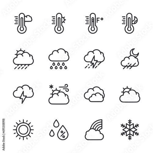 Set of weather and cloud icon for web app simple line design