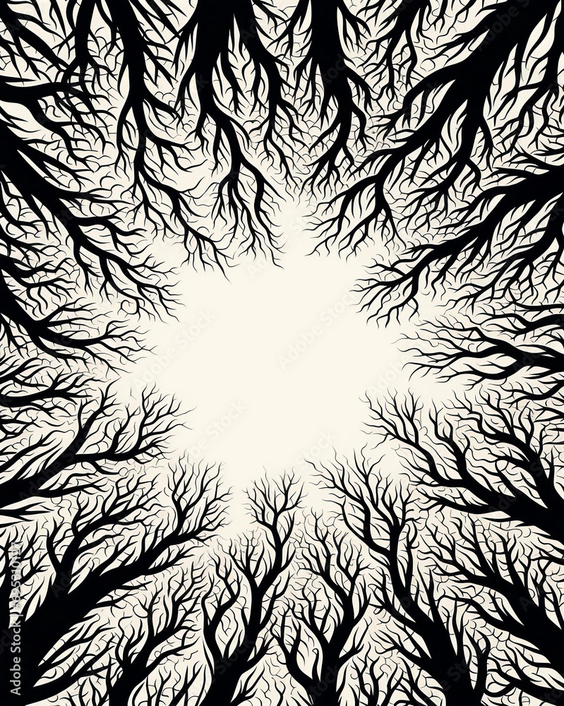 Vertical Low Angle View of Tall Trees Grayscale Artwork Vertical Low Angle View of Tall Trees Grayscale Artwork