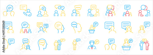 Talk, speech, discussion, dialog, meeting, chat, conference, speaking icon set, vector illustration on white background