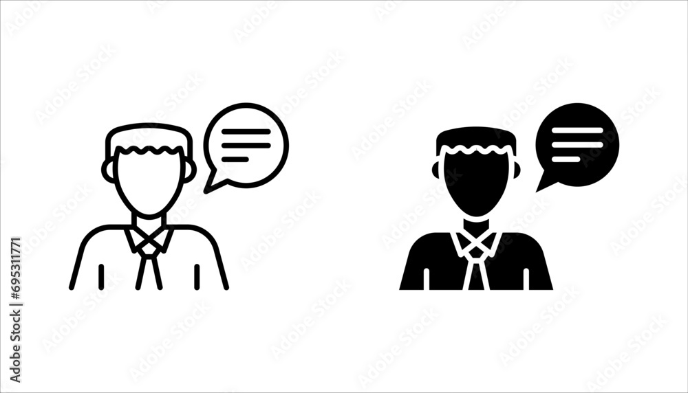 Speak black vector icon set. One people with speech bubble. vector illustration on white background Speak black vector icon set. One people with speech bubble. vector illustration on white background