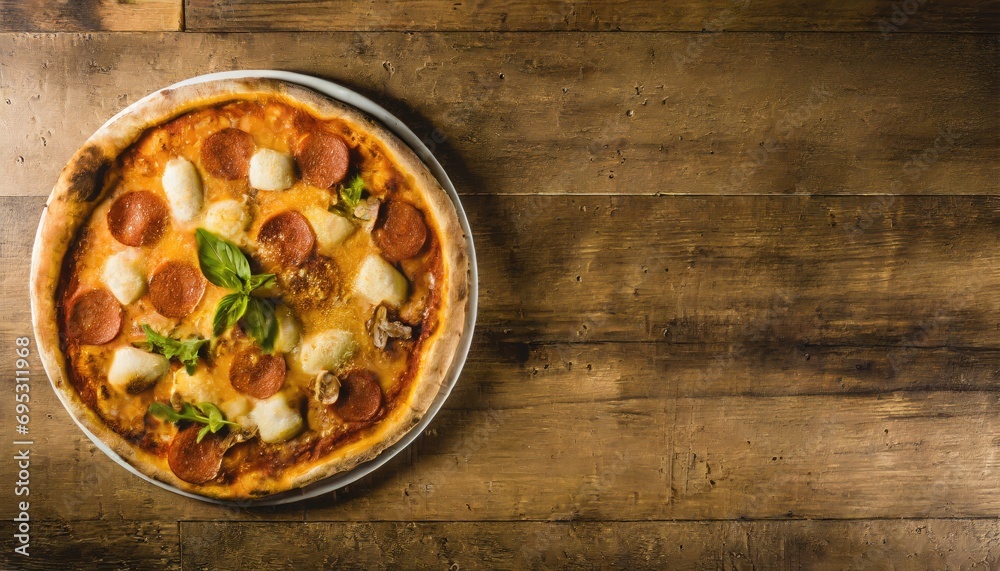 Copy Space image of Pizza Margherita on wooden background, Pizza Margarita with Tomatoes, Copy Space image of Pizza Margherita on wooden background, Pizza Margarita with Tomatoes,
