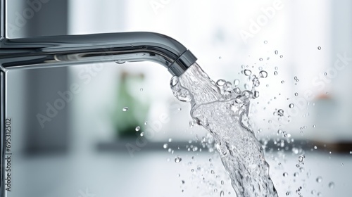 Clean Water running from kitchen tap photo