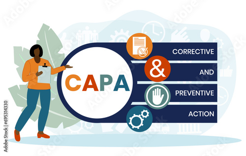 CAPA - Corrective and preventive action acronym. business concept background. vector illustration concept with keywords and icons. lettering illustration with icons for web banner, flyer