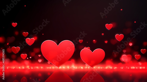 3d rendering two neon red hearts valentine s day background with text space