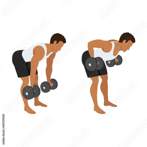 Man doing Dumbbell bent over reverse grip row exercise. Flat vector illustration isolated on white background