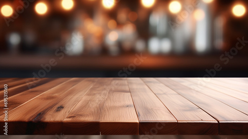 Wood table top on blurred kitchen background created with Generative Ai © Andrii Yablonskyi