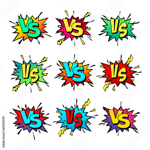 Cartoon comic background. Vs, fight versus. Comics book colorful competition poster with halftone elements. Retro Pop Art style. Vector illustration © 32 pixels