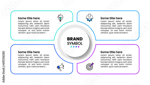 Infographic template. Banner with 4 steps and a circle in the middle