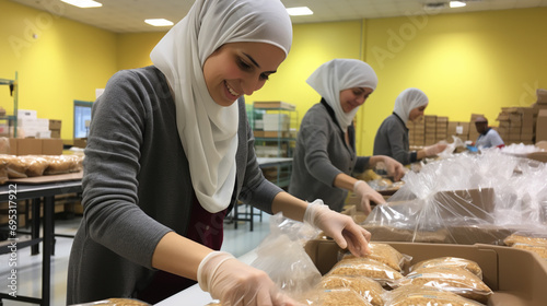 Preparing meal packages for the less fortunate during Ramadan