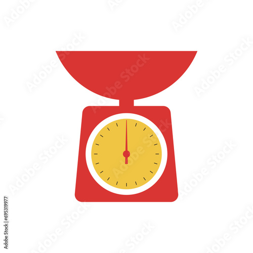 Kitchen scale. Analogue scales vector illustration. Food measuring device. Weight scale icon. Kitchen utensils, kitchenware for cooking and baking. Flat vector illustration. Trendy abstract style.