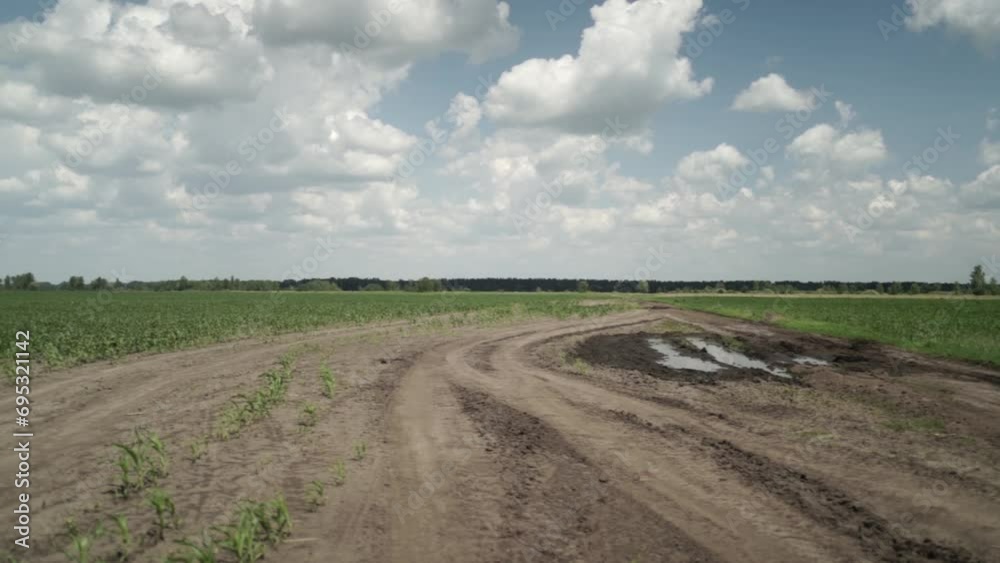 Grader works with tractor and levels the field road Grader works with tractor and levels the field road