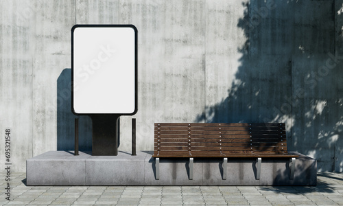 도시의 빈 전광판 목업과 벤치 Blank billboard Mock up with bench in the city photo