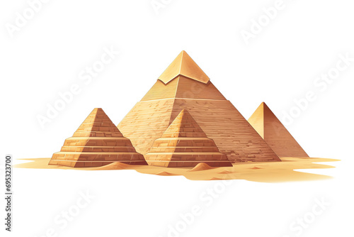 Giza pyramids isolated on white background  