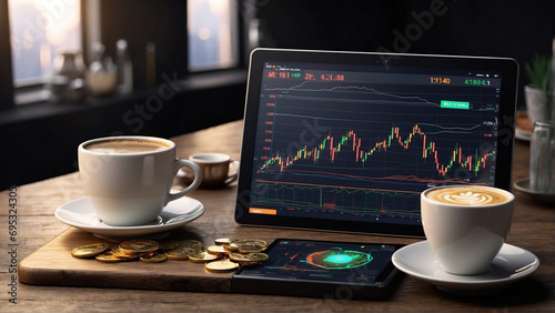 A large tablet showing cryptocurrency trading  photo