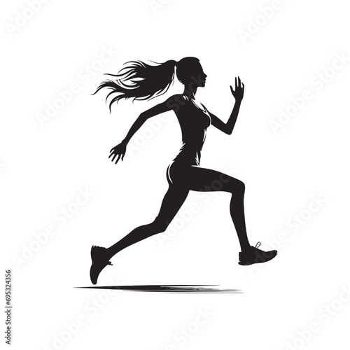 Running Woman Silhouette: Urban Jogging - Active Lady Running through City Streets with Buildings - Minimallest Woman Running Black Vector 