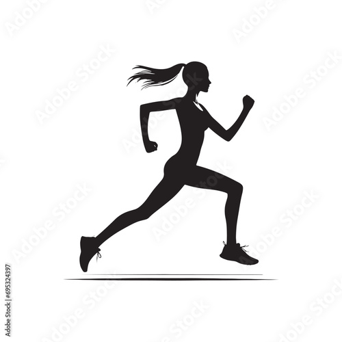 Running Woman Silhouette: Marathon Training - Determined Lady Athlete Running on a Race Track - Minimallest Woman Running Black Vector 