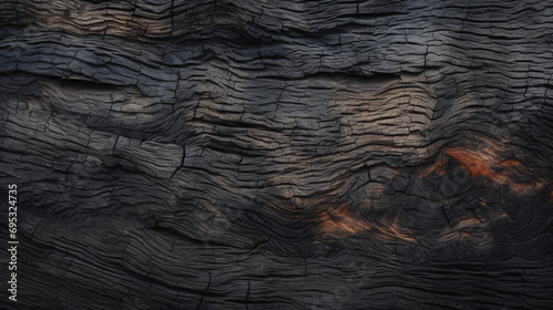 Rough textured uneven surface of burnt wood