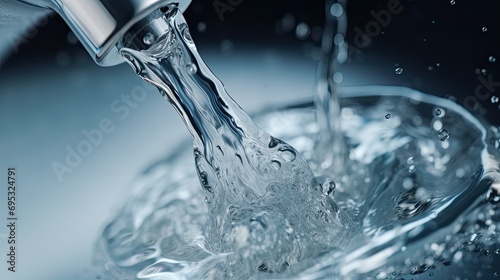 Flowing water from the Faucet Water Droplets Super