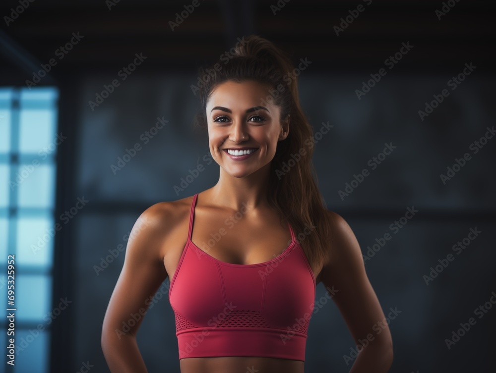 An anonymous woman in pink amidst the dimly lit determination of a gym An anonymous woman in pink amidst the dimly lit determination of a gym