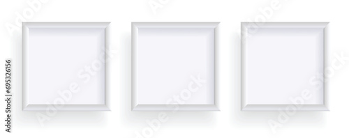 Photo frames isolated on white, rectangular frames mockup. Set of empty framing for presentations. Photo or picture painting frame, for art gallery interior. Vector template