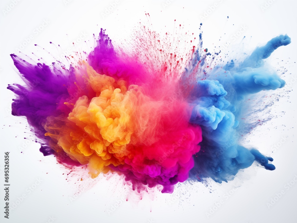 Colorful explosion of powder on white background
