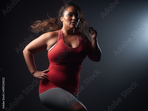 Girl performing HIIT exercises on a dark background © madrolly
