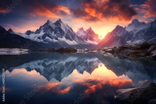 A lake with mountains and a sunset © Lubos Chlubny