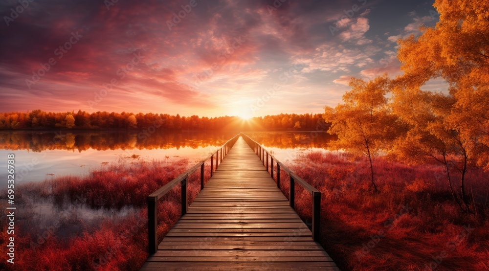 A wooden walkway through a forest A wooden walkway through a forest