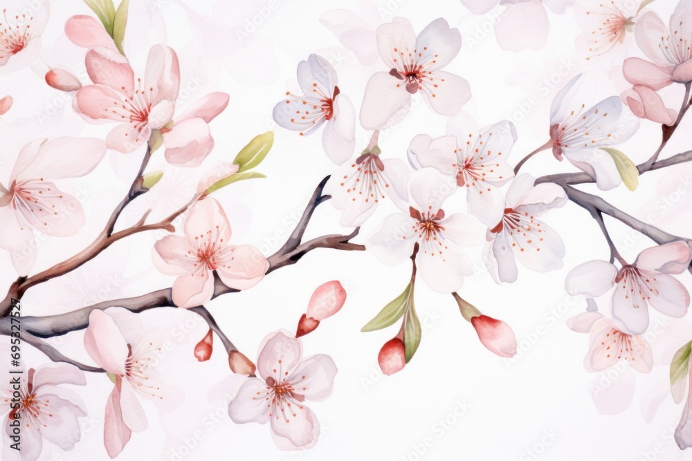 Floral pattern with blossom tree brunch. Watercolor style