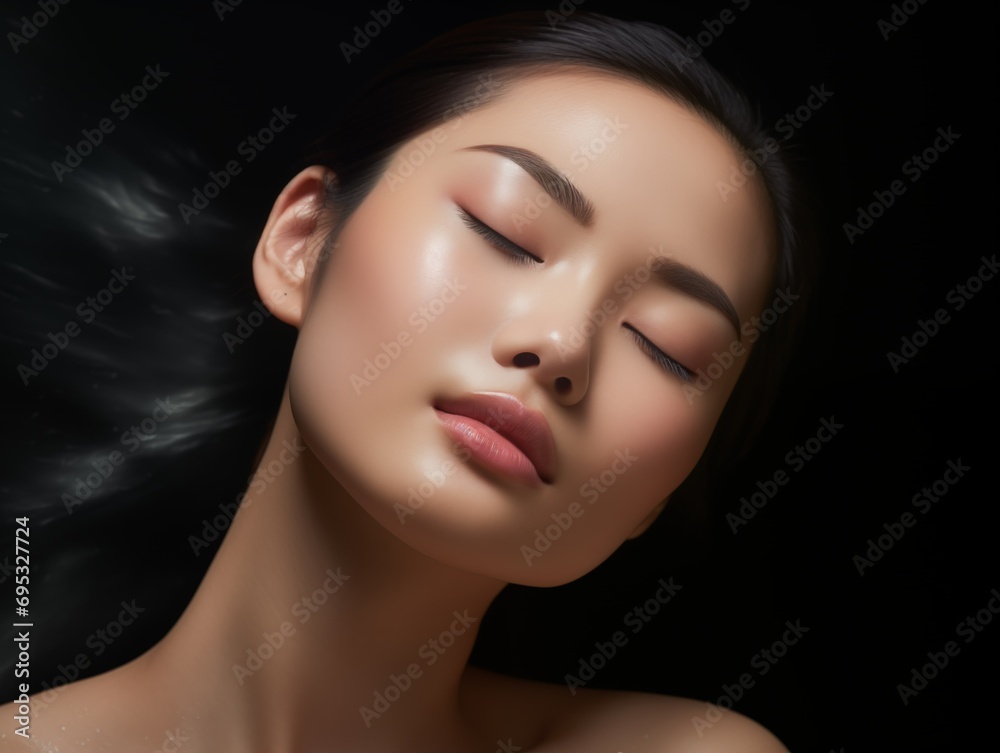 Woman with eyes closed showing moisturized skin Woman with eyes closed showing moisturized skin