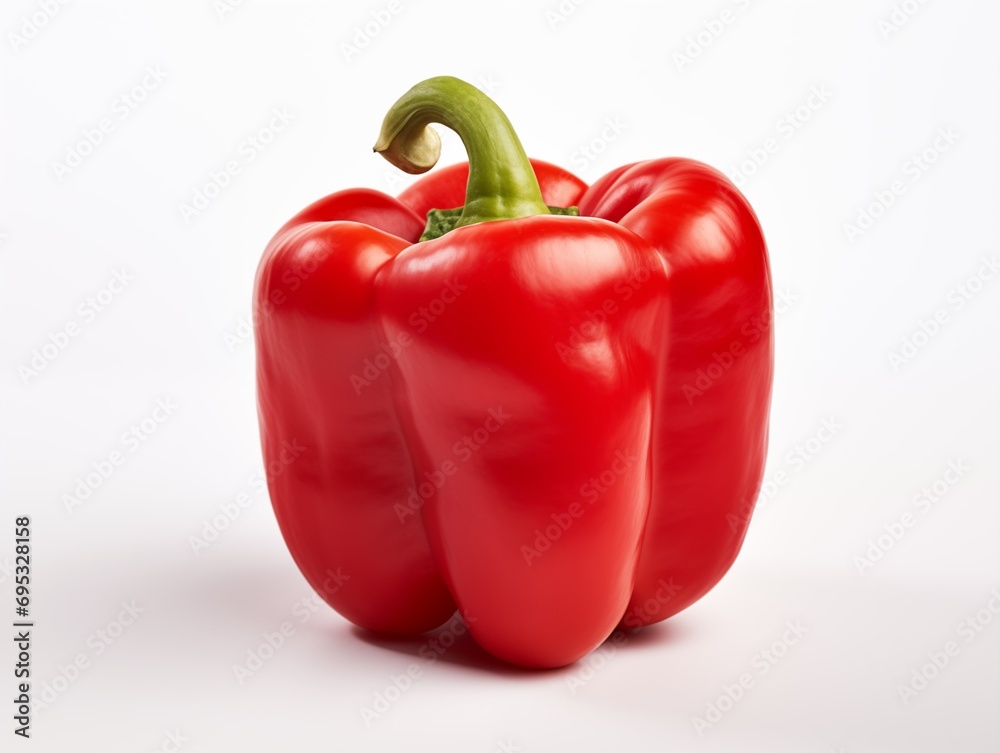 Bright red bell pepper with a green stem on a white background Bright red bell pepper with a green stem on a white background