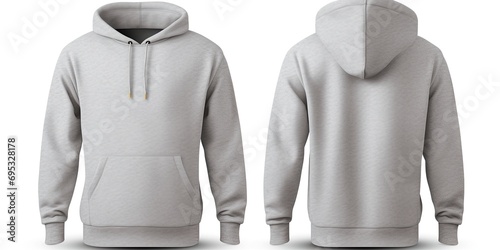 A layout of a unisex cotton hoodie, front and back views, on a white background. photo