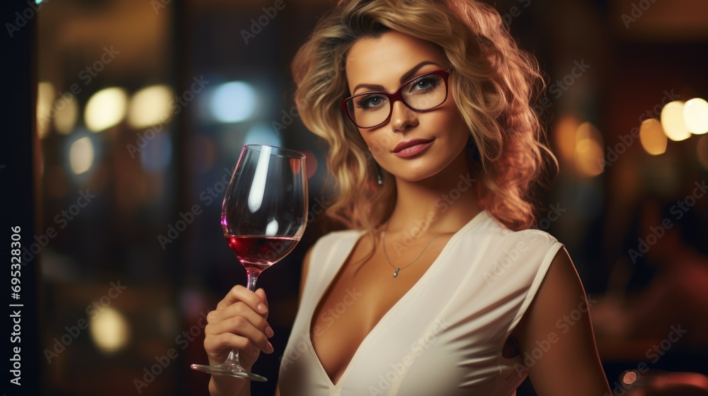 Businesswoman drinking wine in a restaurant.