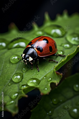 cinematic photography of a ladybird on a leaf created with Generative Ai © Andrii Yablonskyi
